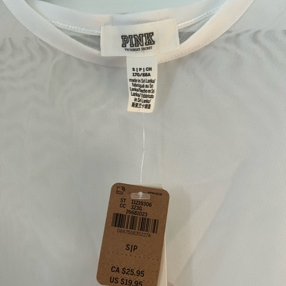 PINK white crop mesh tee - Picture 2 of 2